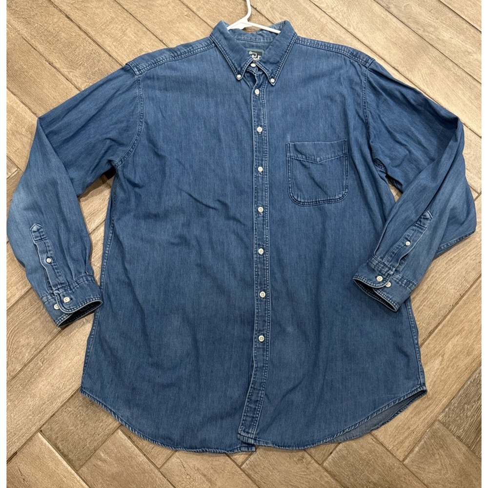 VTG Woolrich Long Sleeve Denim Shirt Mens XL Blue Chambray 80's 90's